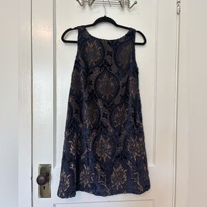 LOFT Navy and Gold Mini Dress